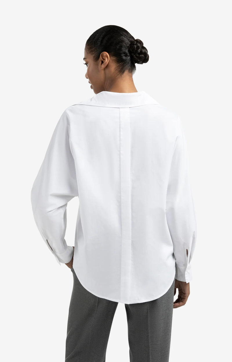 YAYA - Poplin Blouse with Polo Collar in Pure White