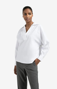 YAYA - Poplin Blouse with Polo Collar in Pure White