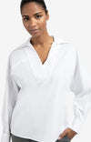YAYA - Poplin Blouse with Polo Collar in Pure White