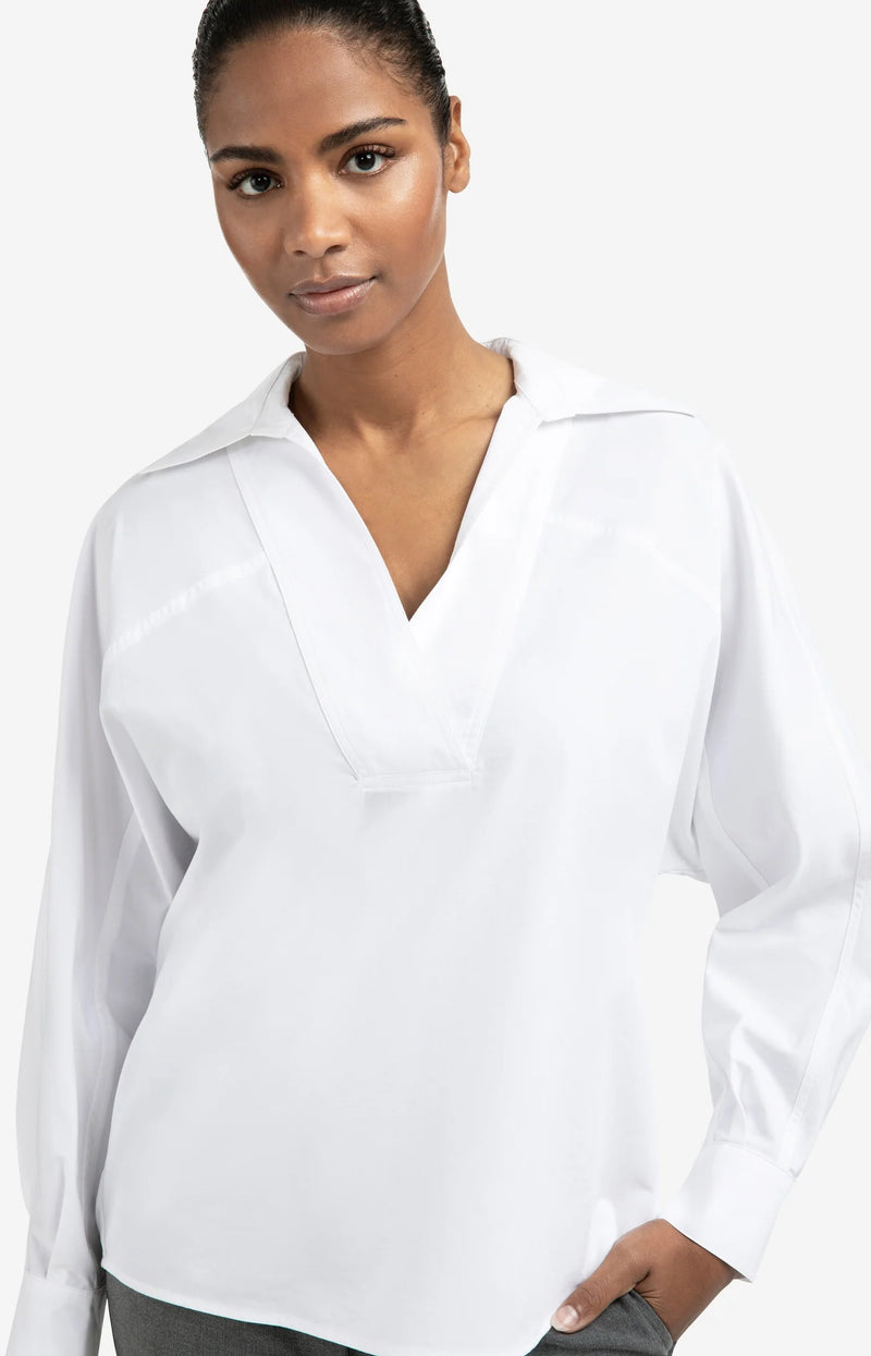 YAYA - Poplin Blouse with Polo Collar in Pure White