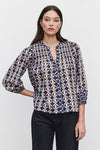 Velvet - Haddon - Printed Cotton Cambric Top in Navy