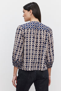 Velvet - Haddon - Printed Cotton Cambric Top in Navy