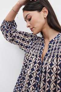 Velvet - Haddon - Printed Cotton Cambric Top in Navy