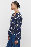 Velvet - Carah - Printed Royal Crepe Top in Navy/Ecru