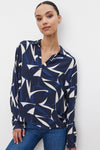 Velvet - Carah - Printed Royal Crepe Top in Navy/Ecru