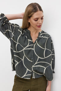 Velvet - Betty - Printed Silk Cotton Voile Top in Airbrush