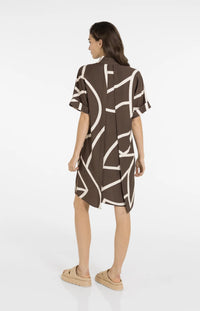 YAYA - Printed Dress with Polo collar in Chocolate Martini Brown