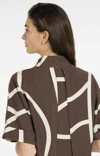 YAYA - Printed Dress with Polo collar in Chocolate Martini Brown