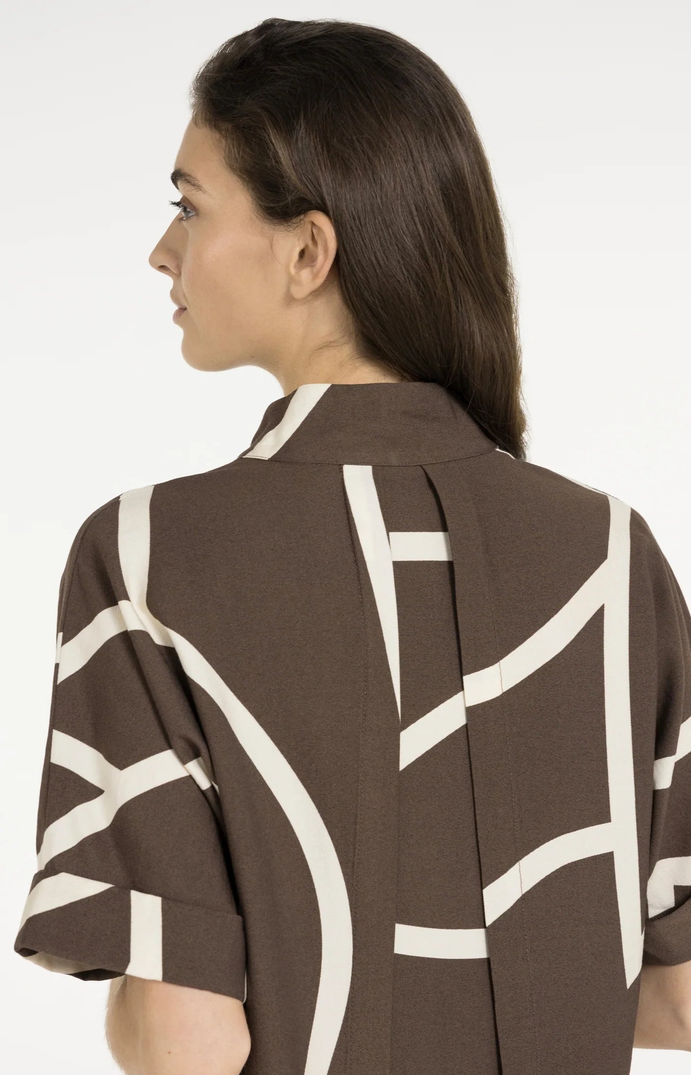 YAYA - Printed Dress with Polo collar in Chocolate Martini Brown