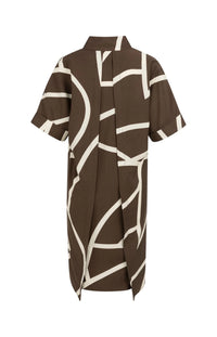 YAYA - Printed Dress with Polo collar in Chocolate Martini Brown