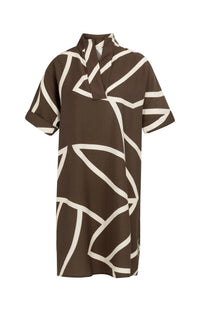 YAYA - Printed Dress with Polo collar in Chocolate Martini Brown