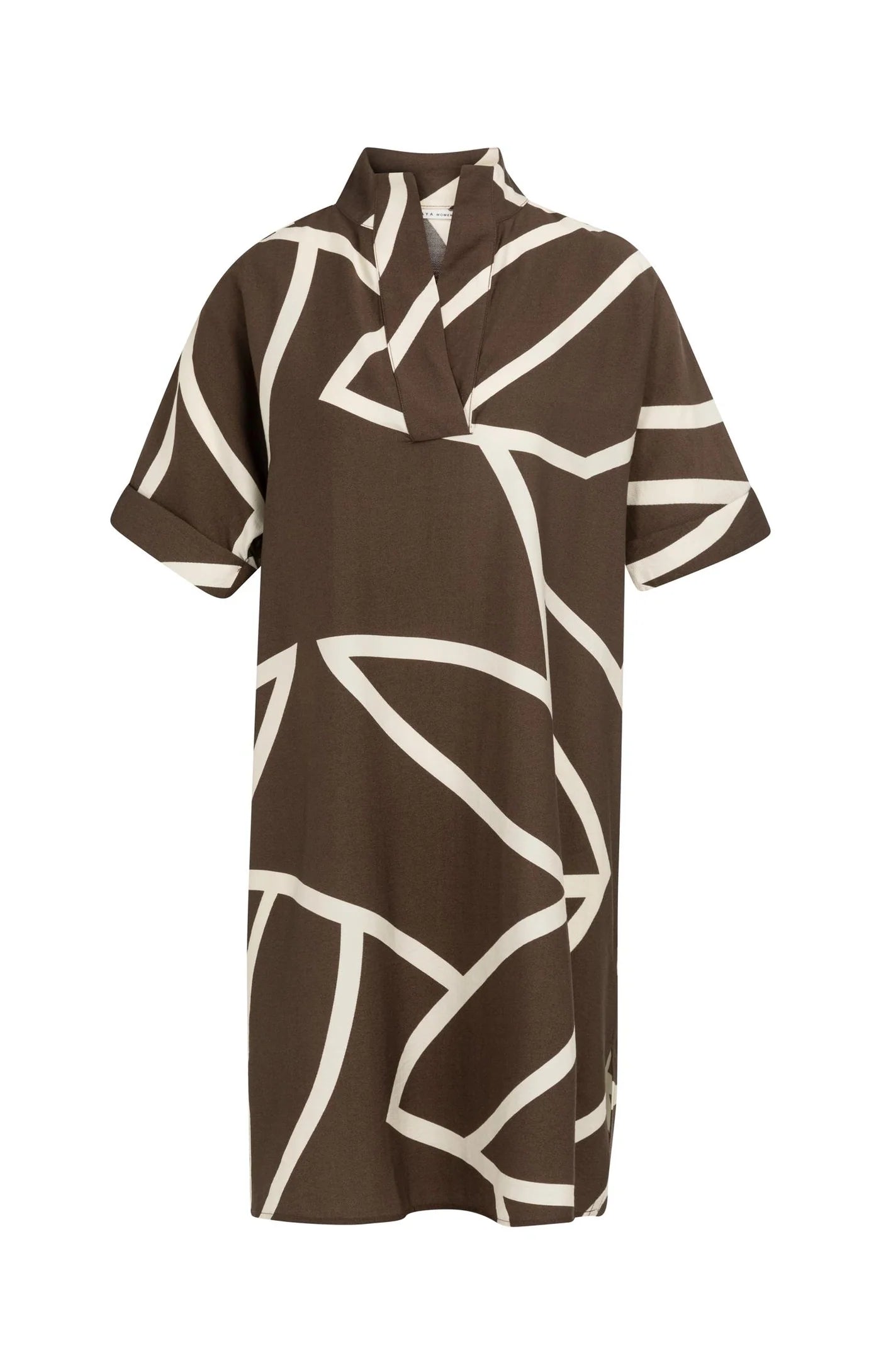 YAYA - Printed Dress with Polo collar in Chocolate Martini Brown