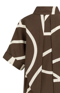 YAYA - Printed Dress with Polo collar in Chocolate Martini Brown