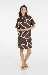 YAYA - Printed Dress with Polo collar in Chocolate Martini Brown