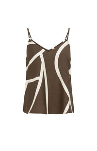 YAYA - Printed V-neck Singlet in Chocolate Martini Brown