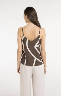 YAYA - Printed V-neck Singlet in Chocolate Martini Brown