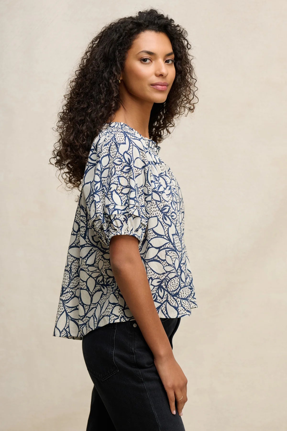 Velvet - Thera - Printed Voile Top in Dove