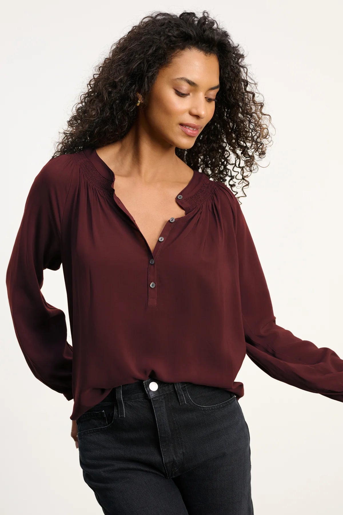 Velvet - Aurelia - Rayon Challis Top in Henna