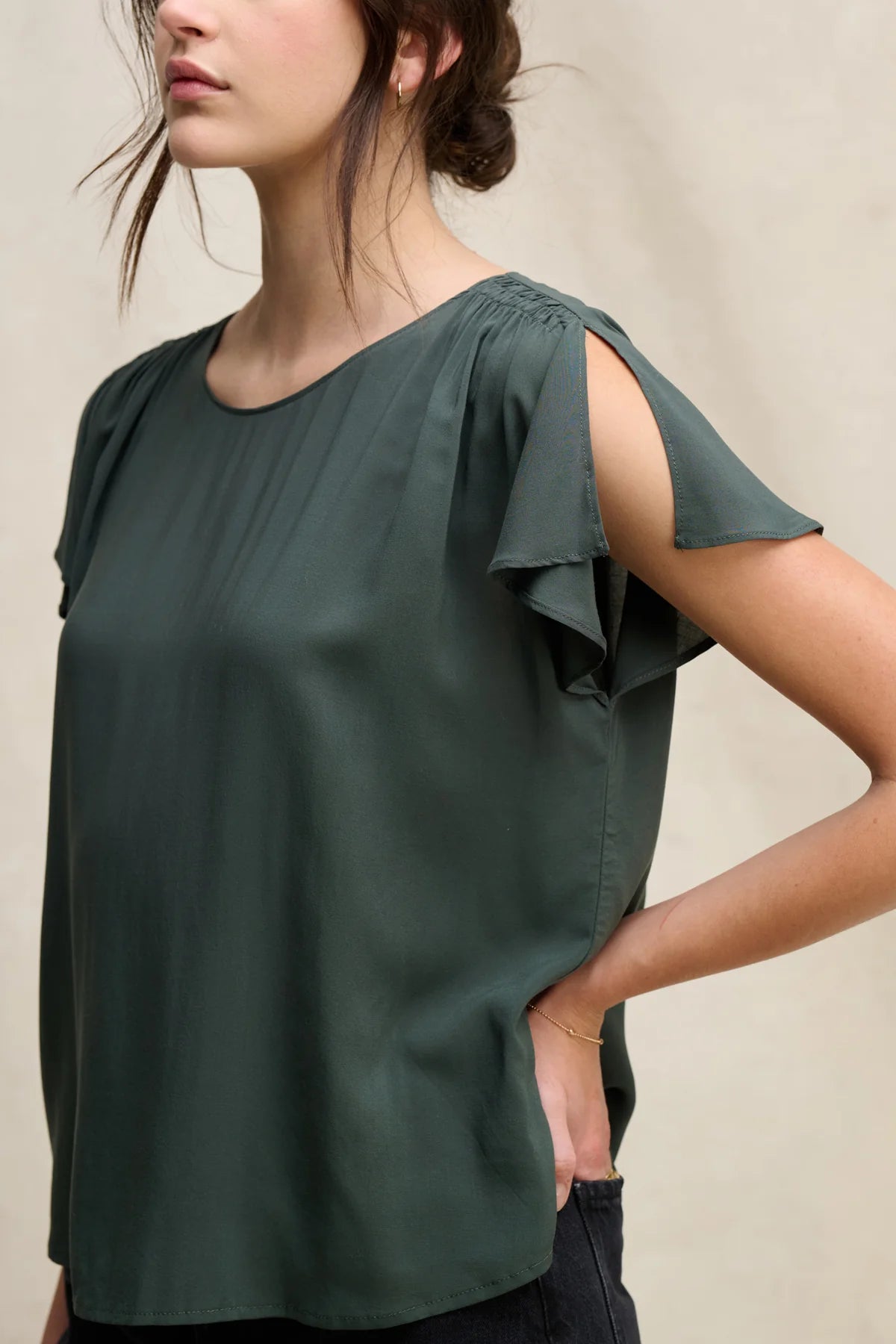 Velvet - Marcel - Rayon Challis Top in Mallard