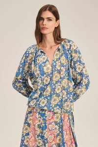 Velvet - Reese - Begonia Cotton Print Top in Asul