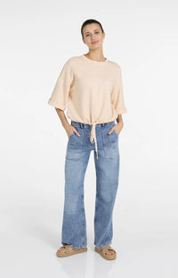 YAYA - Loose Fit Jeans with Drawstring in Mid Blue