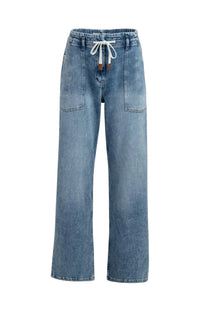 YAYA - Loose Fit Jeans with Drawstring in Mid Blue