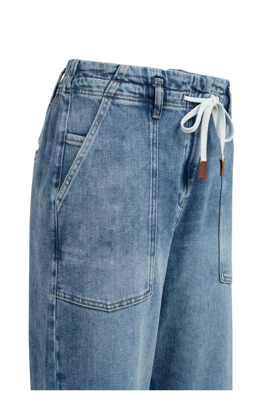 YAYA - Loose Fit Jeans with Drawstring in Mid Blue