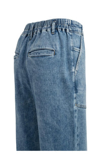 YAYA - Loose Fit Jeans with Drawstring in Mid Blue