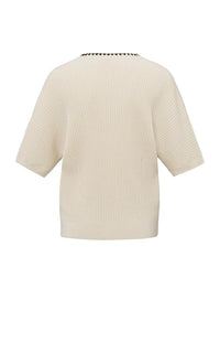 YAYA - Rib Cardigan with Stitch detail in Summer Sand