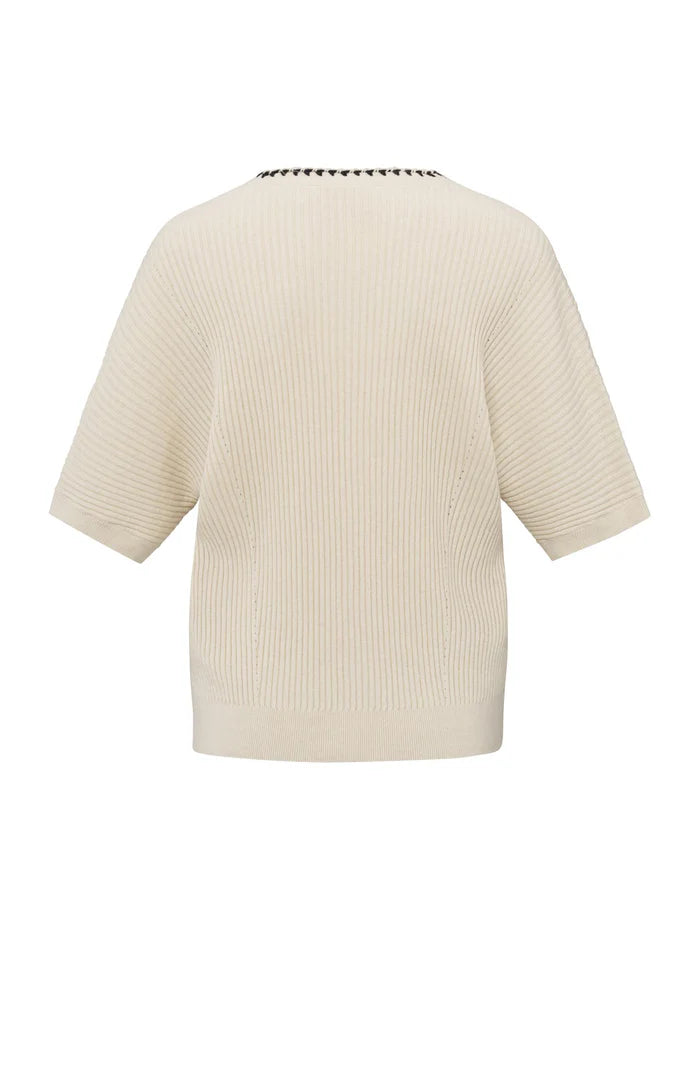 YAYA - Rib Cardigan with Stitch detail in Summer Sand