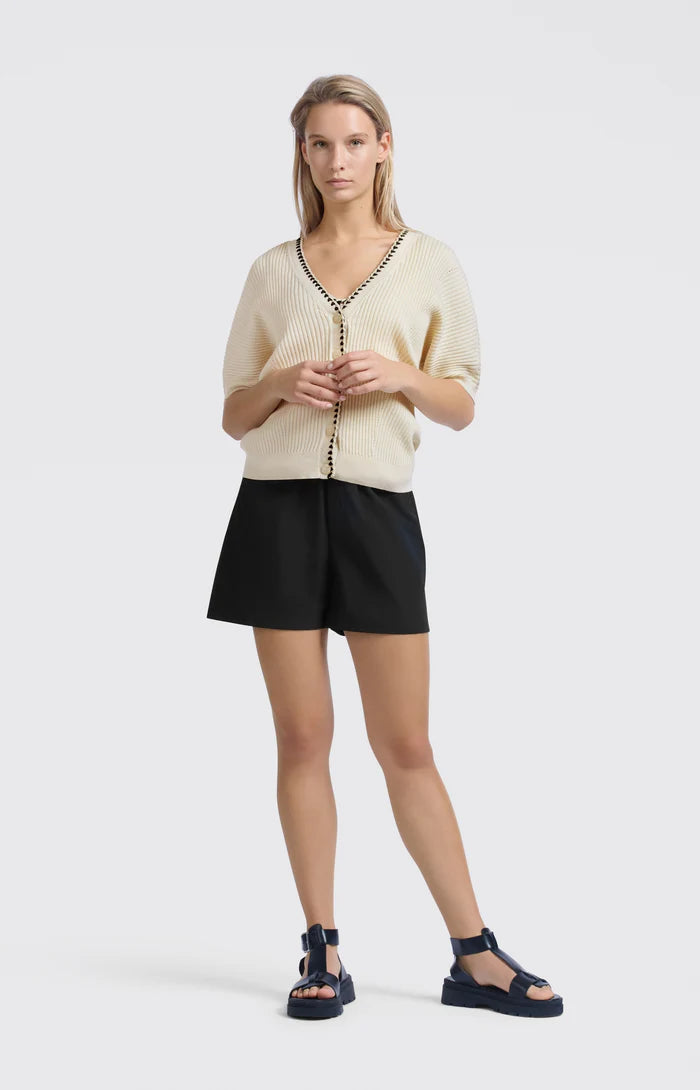 YAYA - Rib Cardigan with Stitch detail in Summer Sand