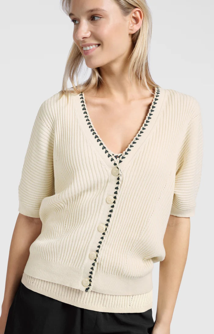 YAYA - Rib Cardigan with Stitch detail in Summer Sand