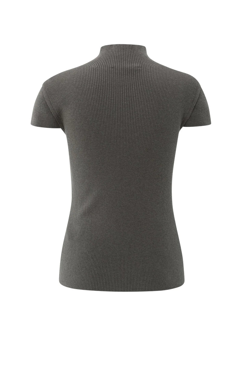 YAYA - Rib Fitted Top in Dark Taupe Grey
