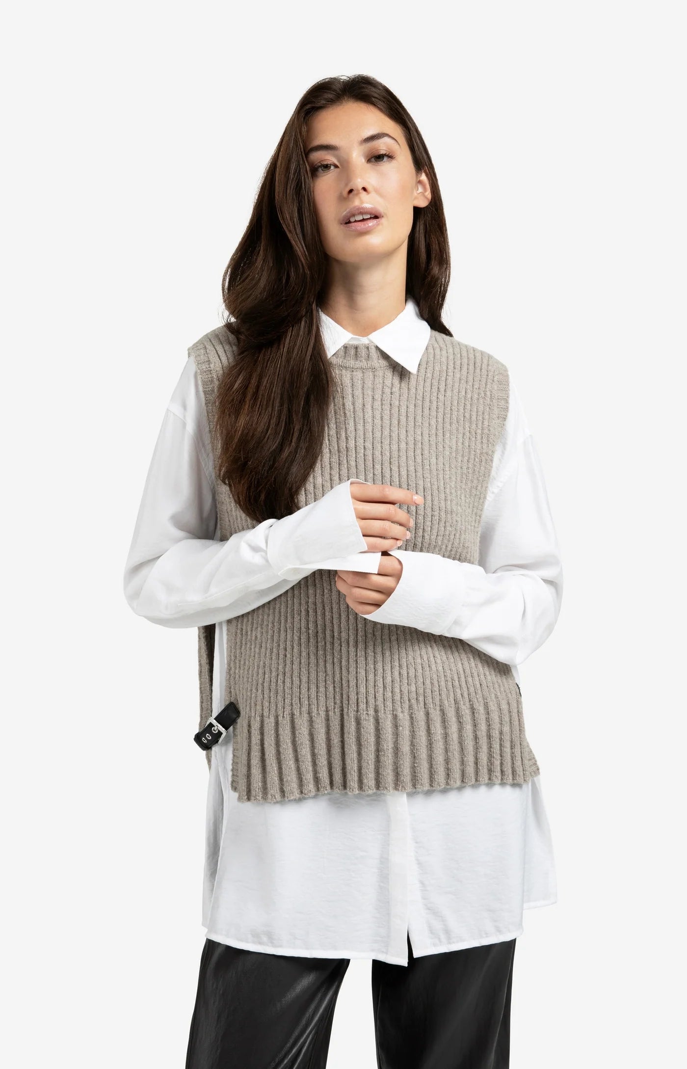YAYA - Ribbed Sleeveless Sweater with Side Buckles