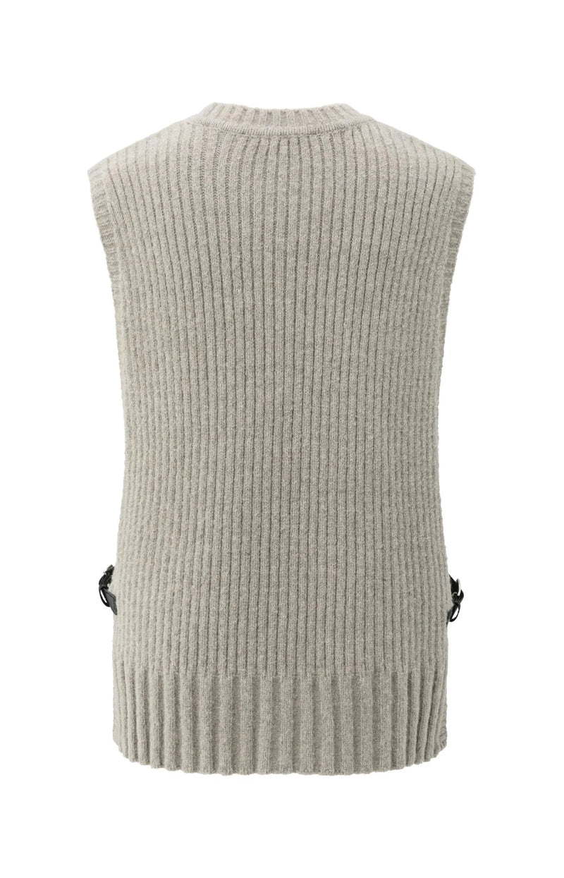 YAYA - Ribbed Sleeveless Sweater with Side Buckles
