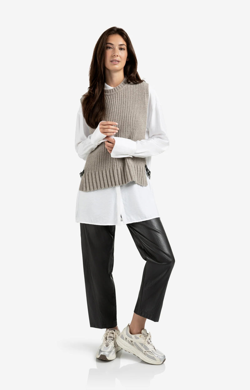 YAYA - Ribbed Sleeveless Sweater with Side Buckles
