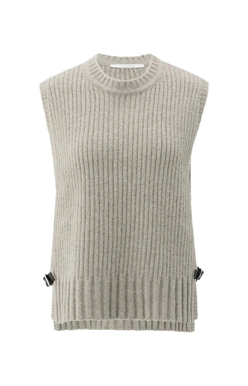 YAYA - Ribbed Sleeveless Sweater with Side Buckles