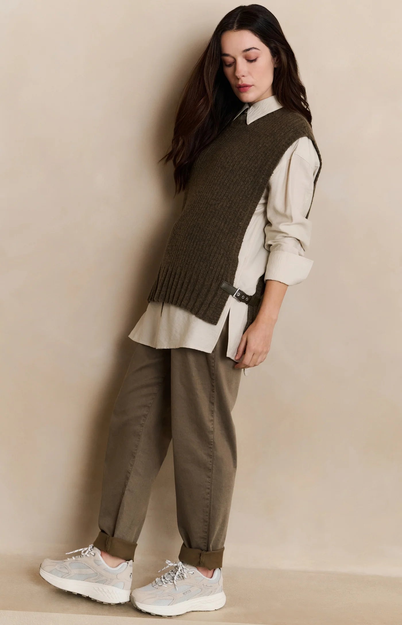 YAYA - Ribbed Sleeveless Sweater with Side Buckles