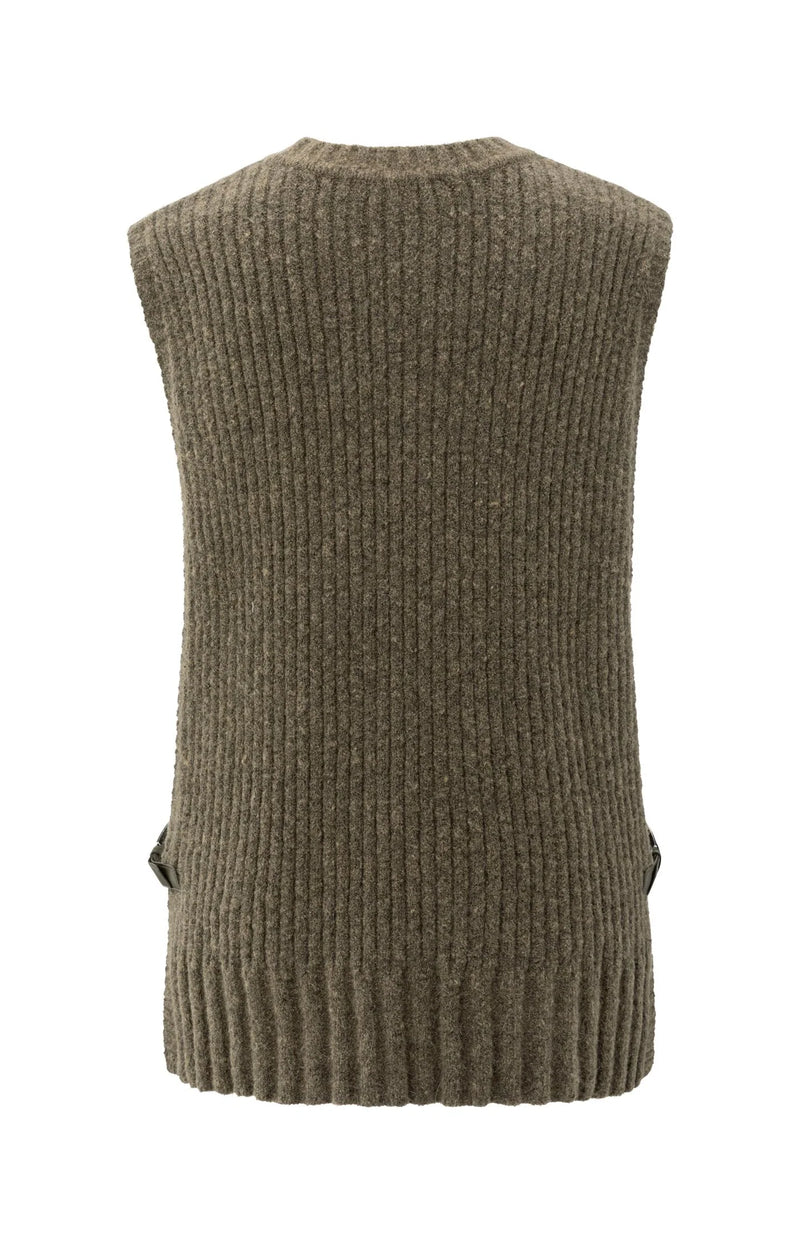 YAYA - Ribbed Sleeveless Sweater with Side Buckles