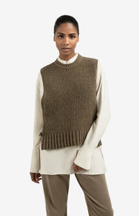 YAYA - Ribbed Sleeveless Sweater with Side Buckles