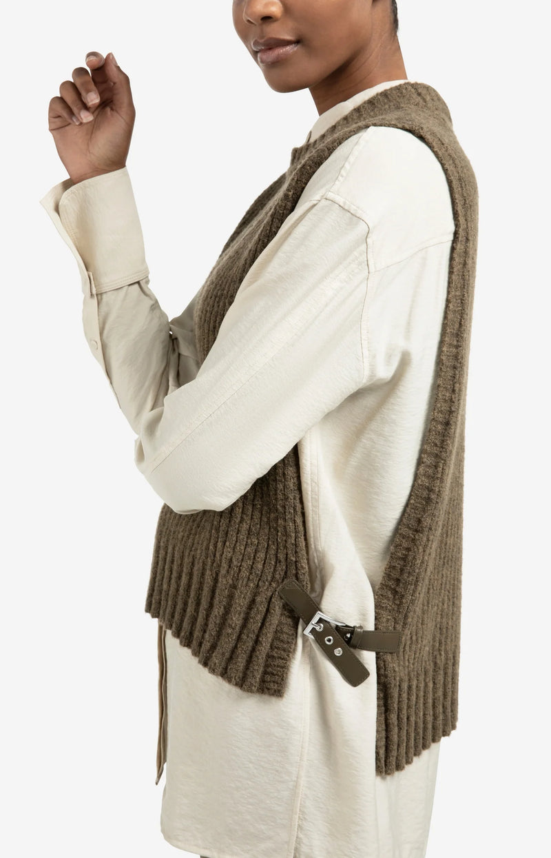 YAYA - Ribbed Sleeveless Sweater with Side Buckles