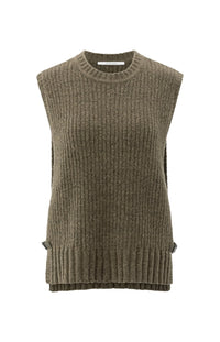 YAYA - Ribbed Sleeveless Sweater with Side Buckles
