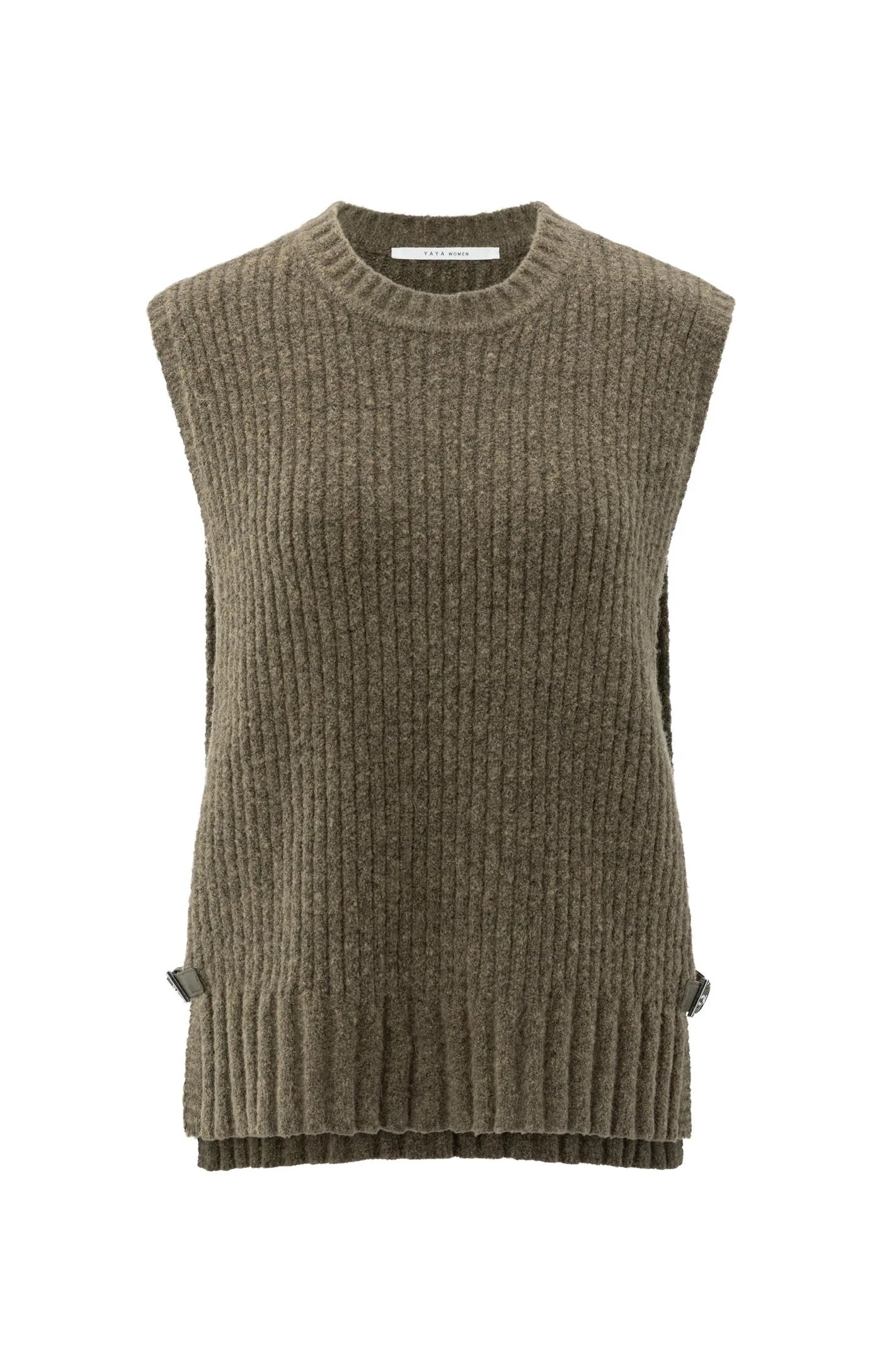 YAYA - Ribbed Sleeveless Sweater with Side Buckles