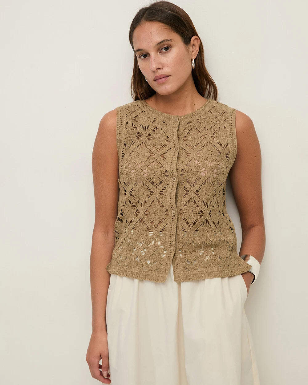 YERSE - Crochet Vest in Hunter Green