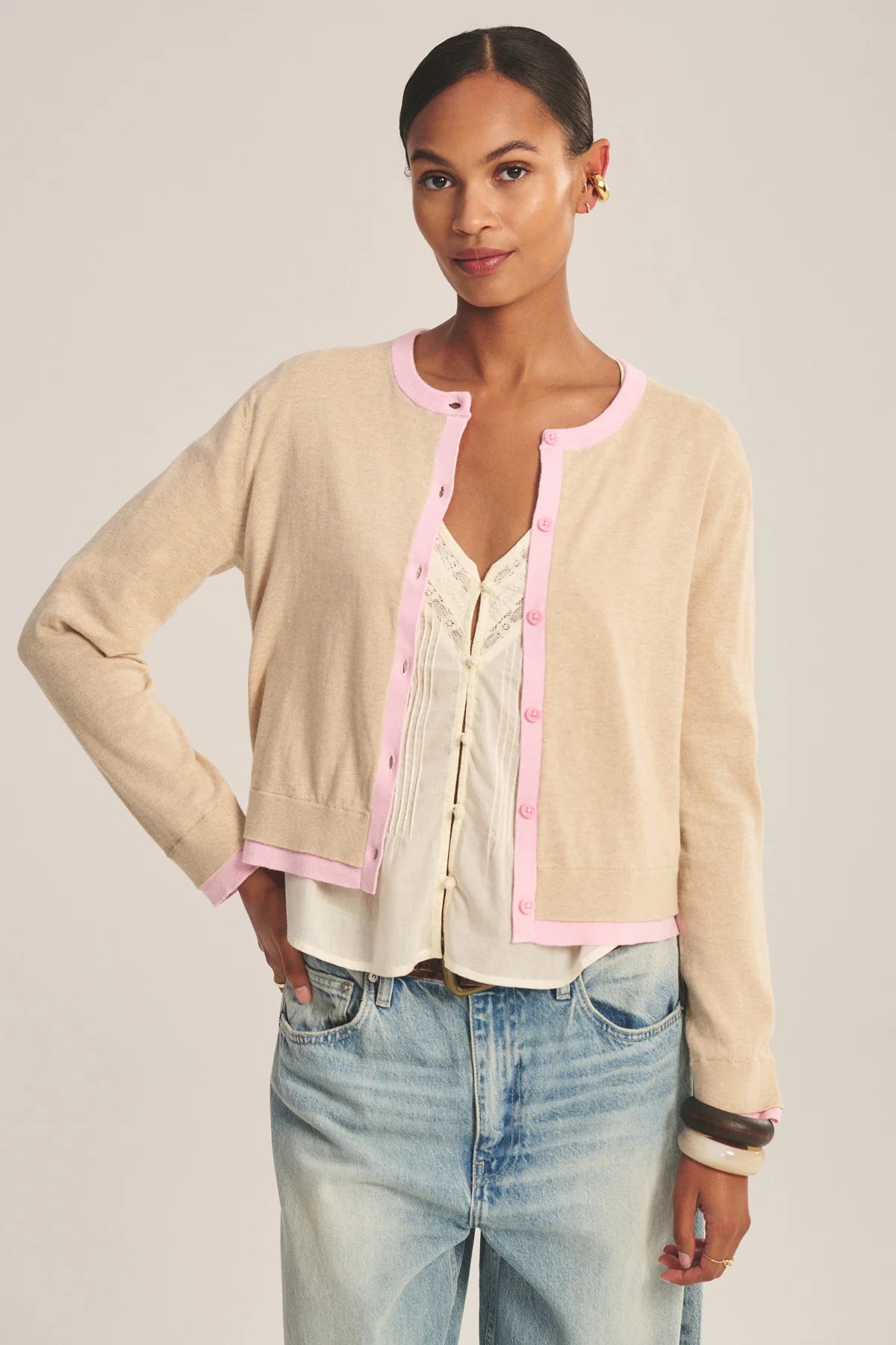 Velvet - Saylor - Lux Cotton Cashmere Cardigan in Sesame
