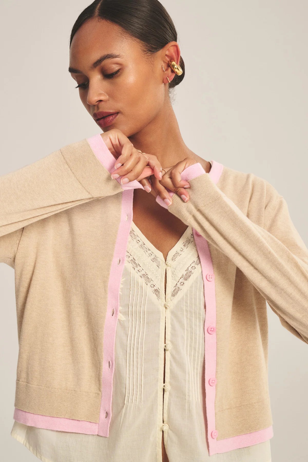 Velvet - Saylor - Lux Cotton Cashmere Cardigan in Sesame