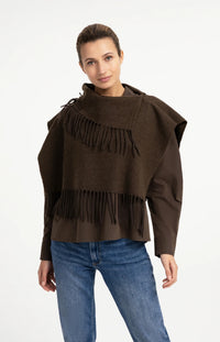 YAYA - Scarf Wrap with Twisted Fringes in Slate Black Brown