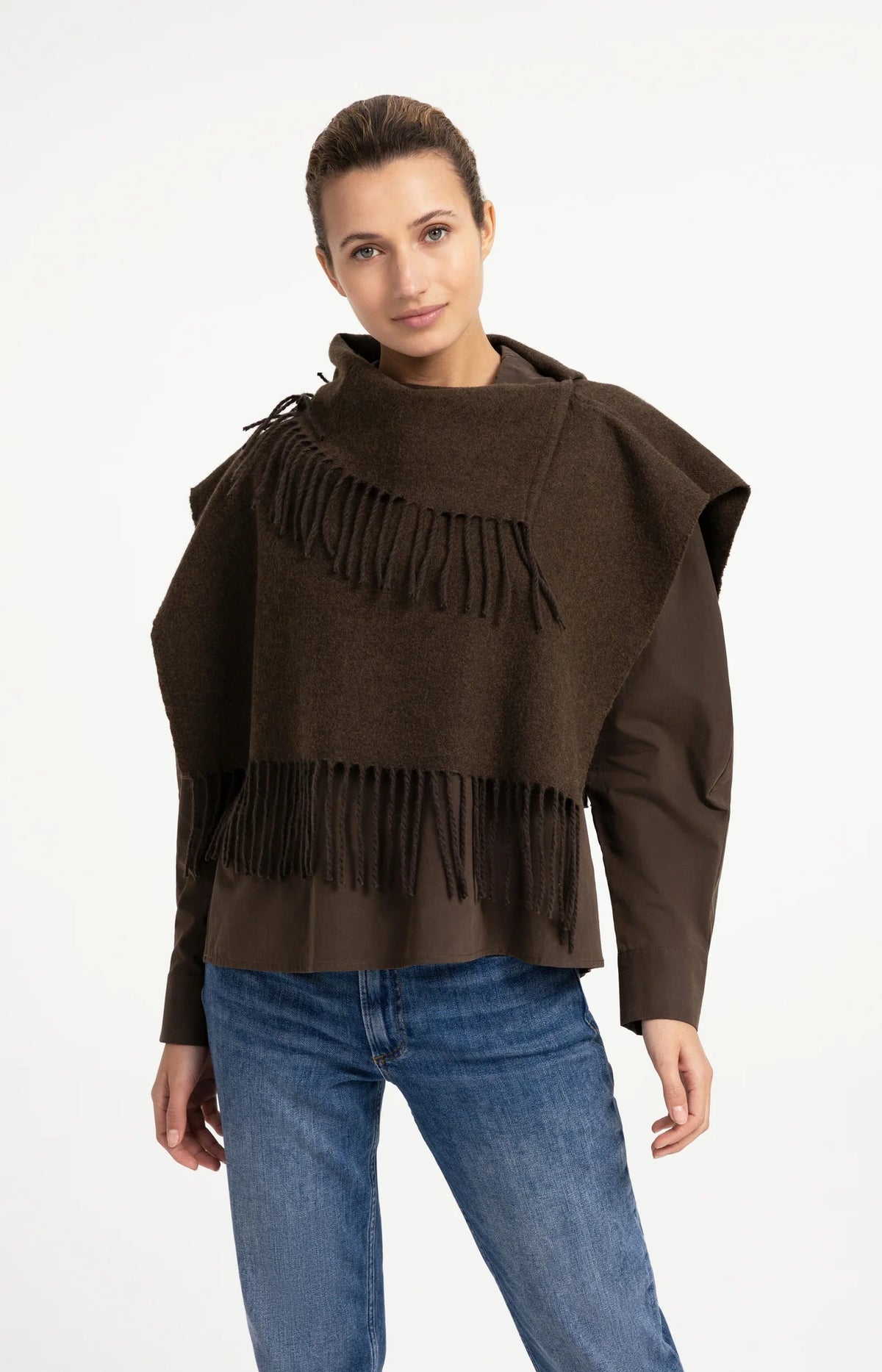 YAYA - Scarf Wrap with Twisted Fringes in Slate Black Brown