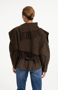 YAYA - Scarf Wrap with Twisted Fringes in Slate Black Brown