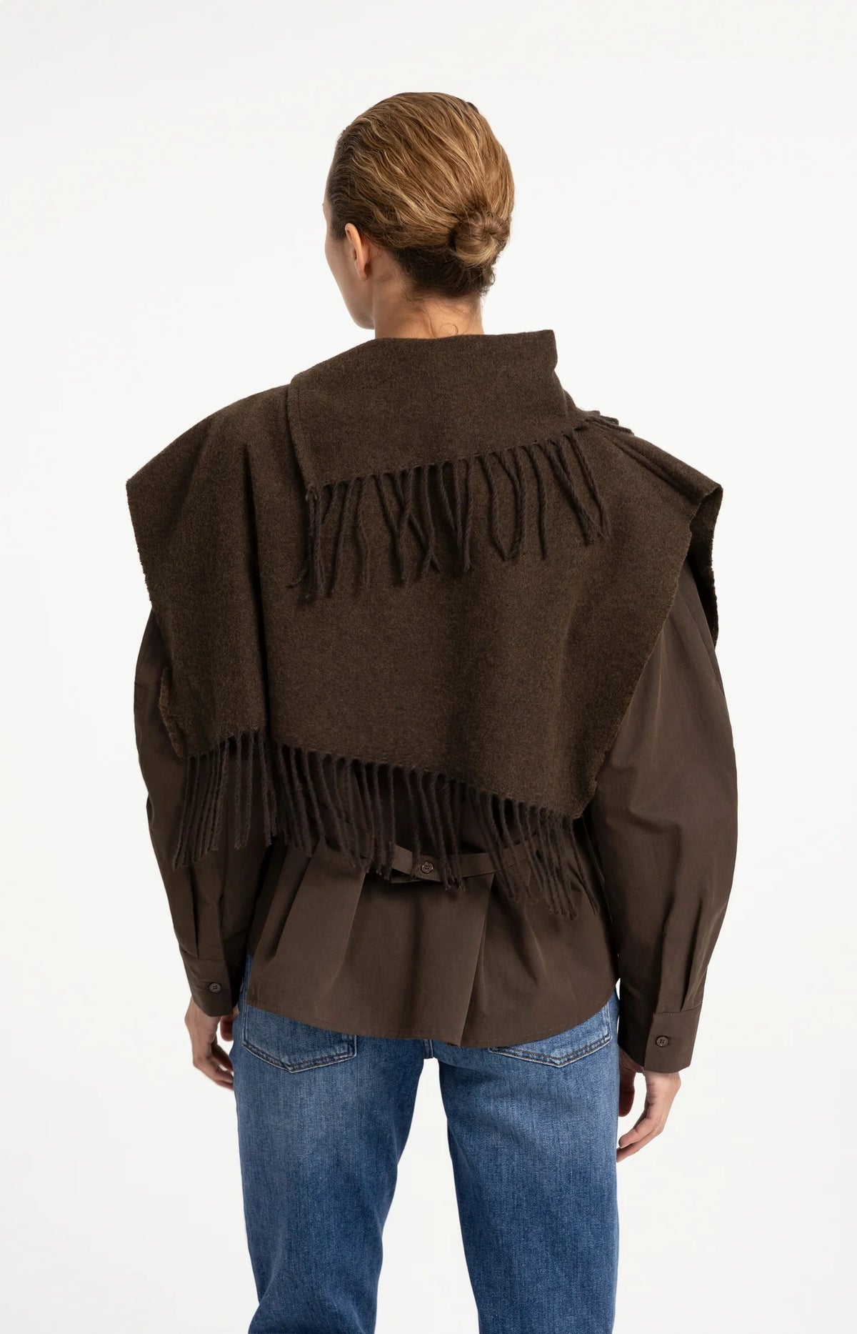 YAYA - Scarf Wrap with Twisted Fringes in Slate Black Brown